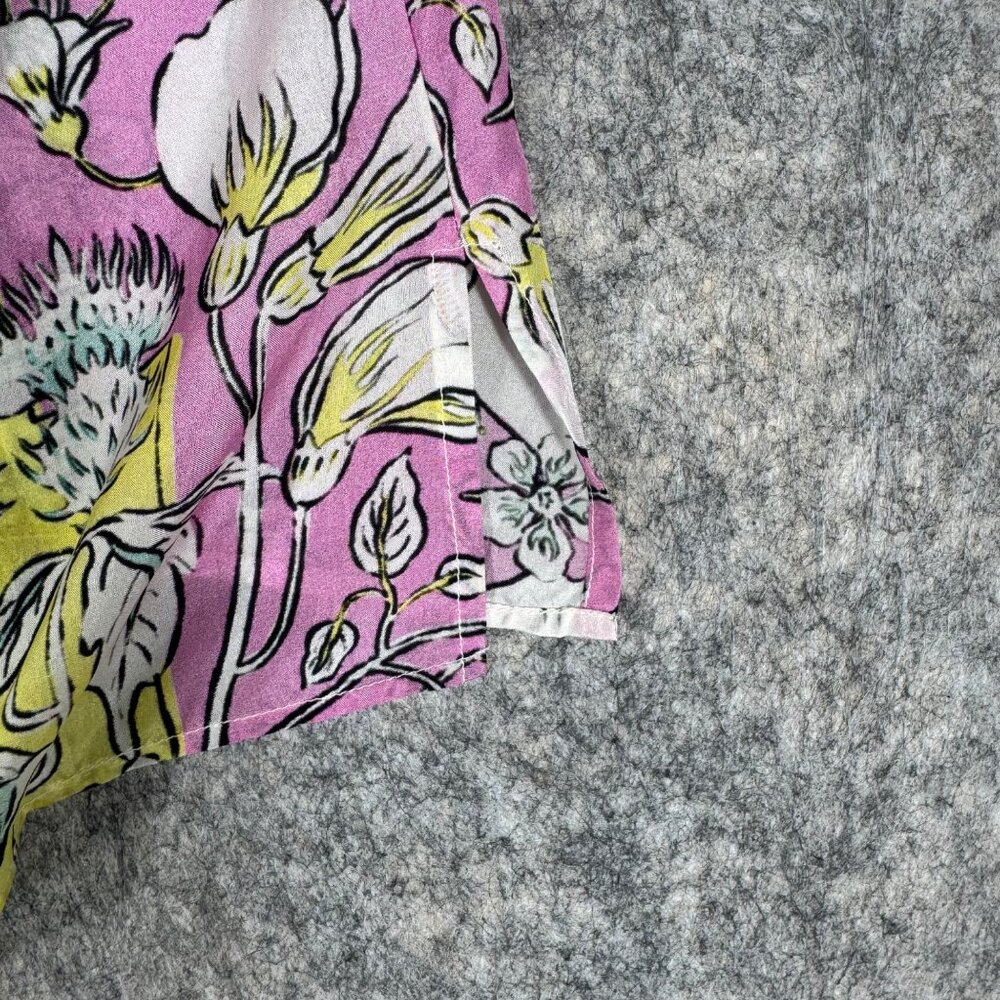 Mariacher PInk Luli Blouse 100% Silk Floral Short Sleeve Ruffled V Neck Sz M - Picture 9 of 13
